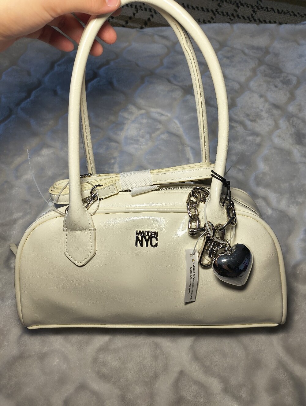 Madden NYC Women's East West Bowler Bag White Purse NWT